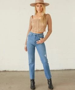 Just Black Denim Lilah High Rise Distressed Straight Jeans