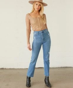Just Black Denim Lilah High Rise Distressed Straight Jeans
