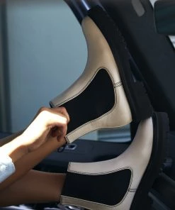 Billini Valeska Combat Ankle Boots In Bone/Black Contrast Sale