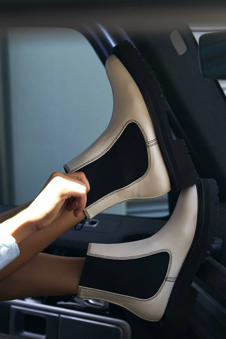 Billini Valeska Combat Ankle Boots In Bone/Black Contrast Sale