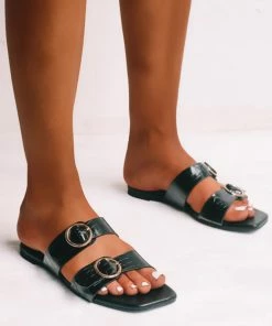 Billini Alaia Crocodile Slide Sandal In Black Sale