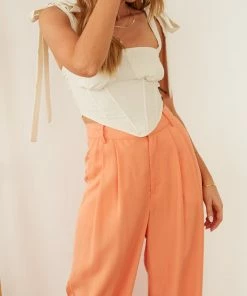 AT Andie Wide Leg Trouser Pants In Papaya Orange Sale