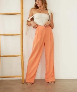AT Andie Wide Leg Trouser Pants In Papaya Orange Sale