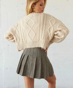 Sandy Herringbone Pleated Tennis Skirt