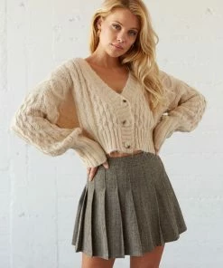 Sandy Herringbone Pleated Tennis Skirt
