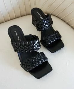 AT Aurellia Braided Double Strap Block Heel In Black