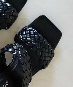 AT Aurellia Braided Double Strap Block Heel In Black