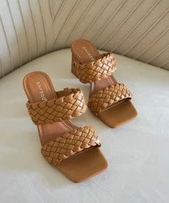 AT Aurellia Braided Double Strap Block Heel In Black