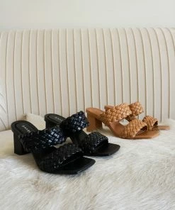 AT Aurellia Braided Double Strap Block Heel In Black