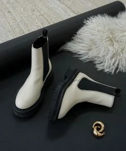 Billini Valeska Combat Ankle Boots In Bone/Black Contrast Sale