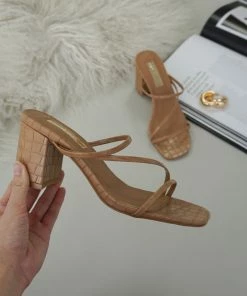 Billini Yazmin Cross Strap Block Heel In Hazelnut Croc