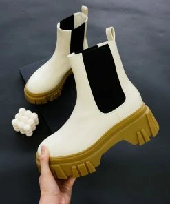 Chinese Laundry Jenny Combat Ankle Boots In Cream