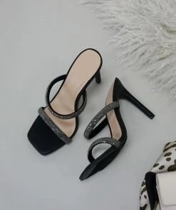 AT Darby Rhinestone Double Strap Heel In Black Sale