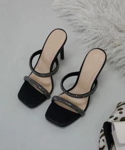 AT Darby Rhinestone Double Strap Heel In Black Sale