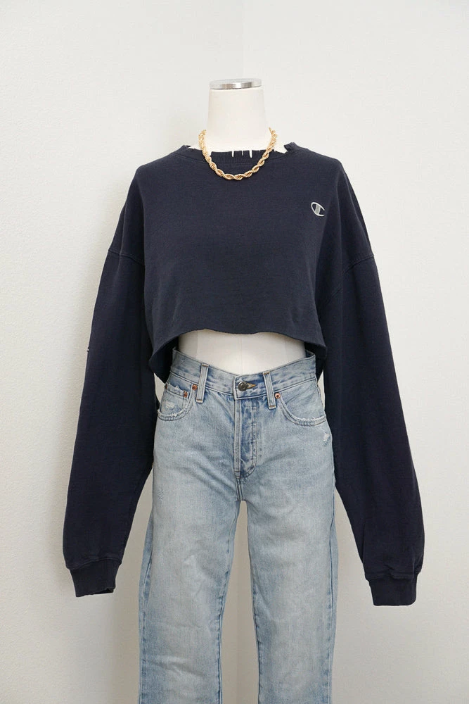 Vintage Navy Cropped Champion Sweatshirt