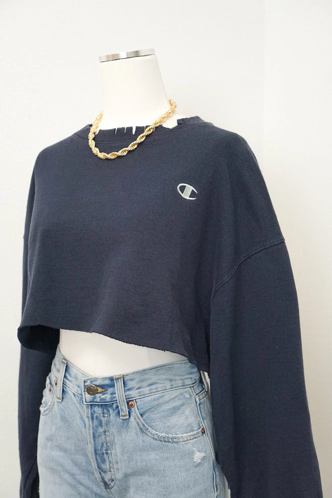 Vintage Navy Cropped Champion Sweatshirt