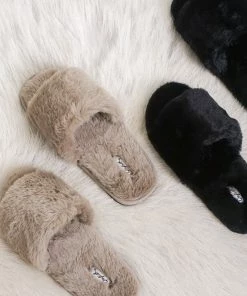 AT Sale Stacie Furry Slides In Taupe