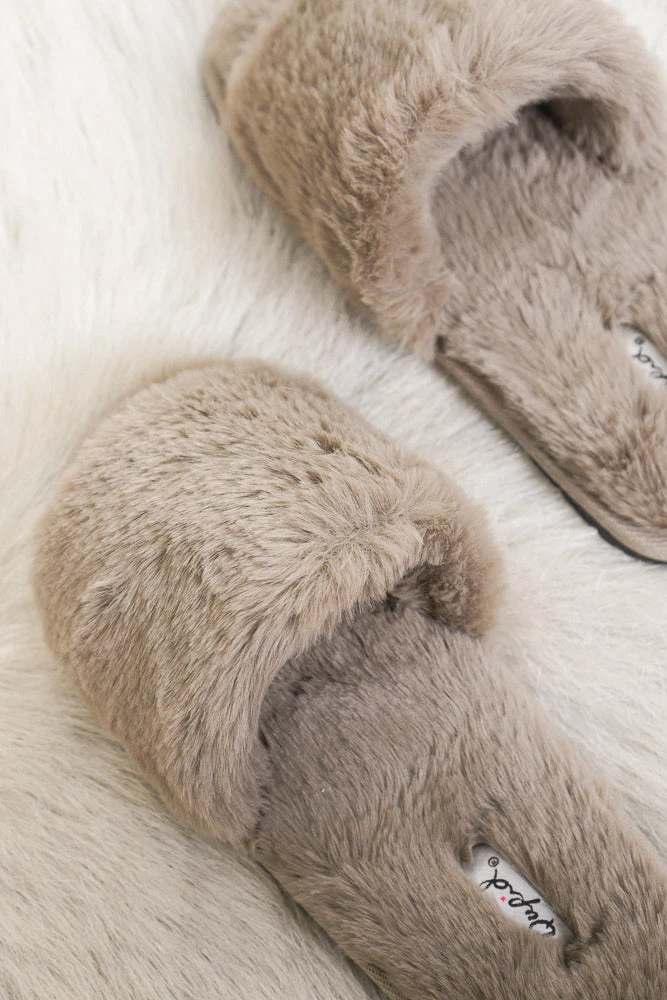 AT Sale Stacie Furry Slides In Taupe