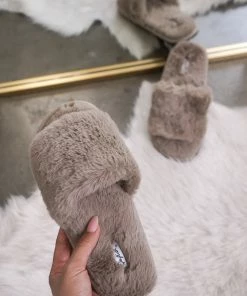 AT Sale Stacie Furry Slides In Taupe