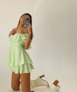 AT Eleanor Ruffle Wrap Romper In Lime Green