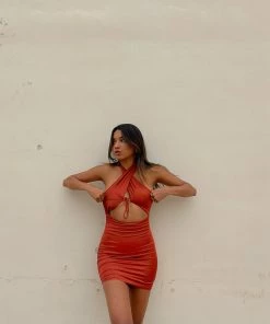 Sale Nala Halter Satin Mini Dress