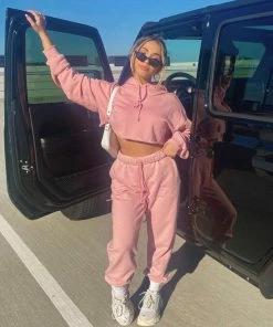 Sunday Skin Girlfriend Crop Hoodie In Pink Sale