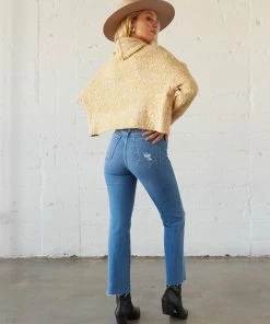 Just Black Denim Lilah High Rise Distressed Straight Jeans