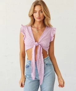 AT Evie Eyelet Tie Front Crop Top
