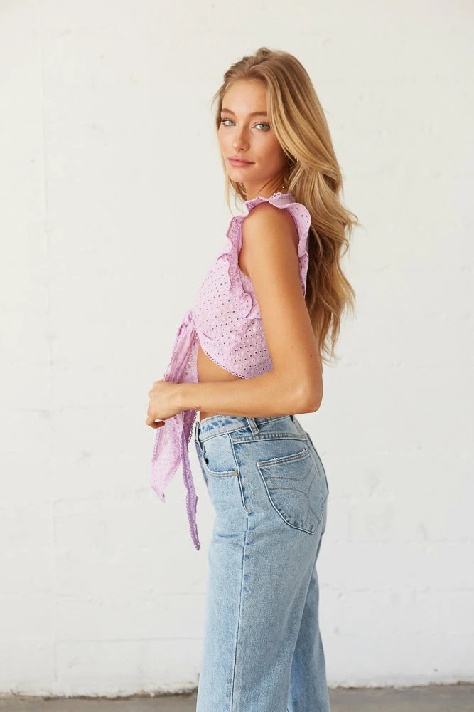 AT Evie Eyelet Tie Front Crop Top