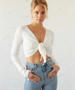 Sale Matilda Tie Front Crop Sweater Top