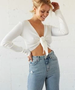 Sale Matilda Tie Front Crop Sweater Top