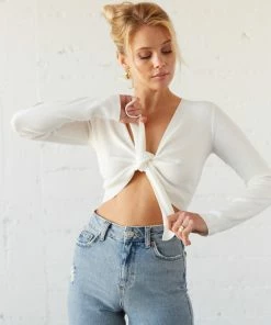 Sale Matilda Tie Front Crop Sweater Top