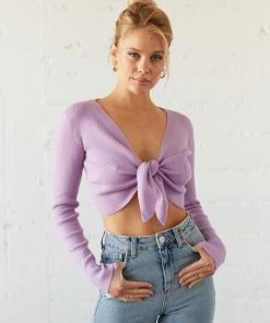 Sale Matilda Tie Front Crop Sweater Top