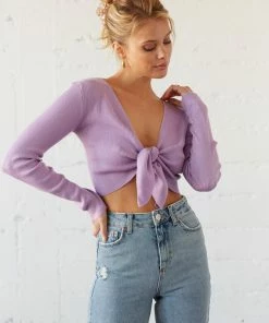 Sale Matilda Tie Front Crop Sweater Top