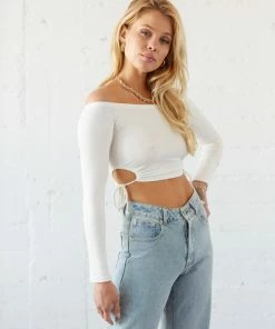 AT Carmella Off Shoulder Cinched Crop Top