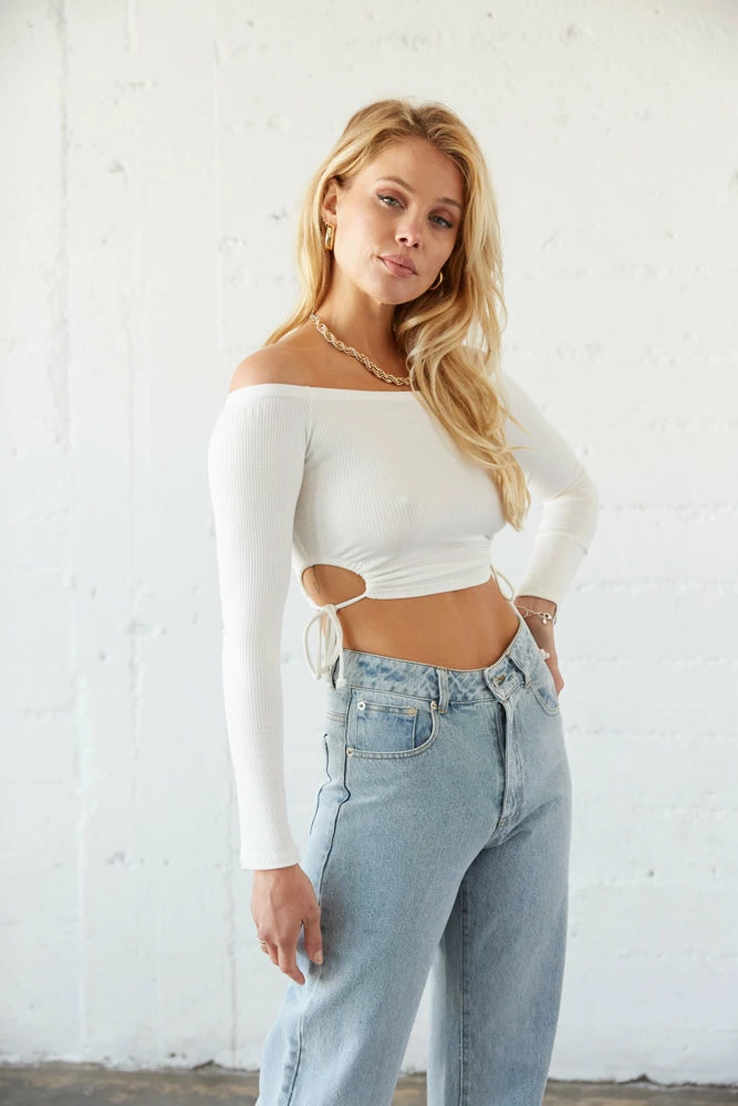 AT Carmella Off Shoulder Cinched Crop Top