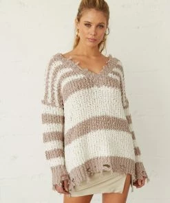 Sale Whitney Distressed Striped Popcorn Sweater