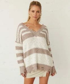 Sale Whitney Distressed Striped Popcorn Sweater