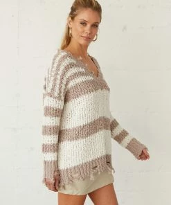 Sale Whitney Distressed Striped Popcorn Sweater