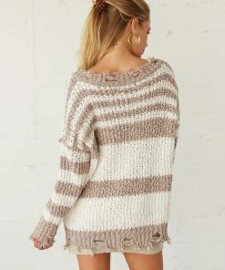Sale Whitney Distressed Striped Popcorn Sweater