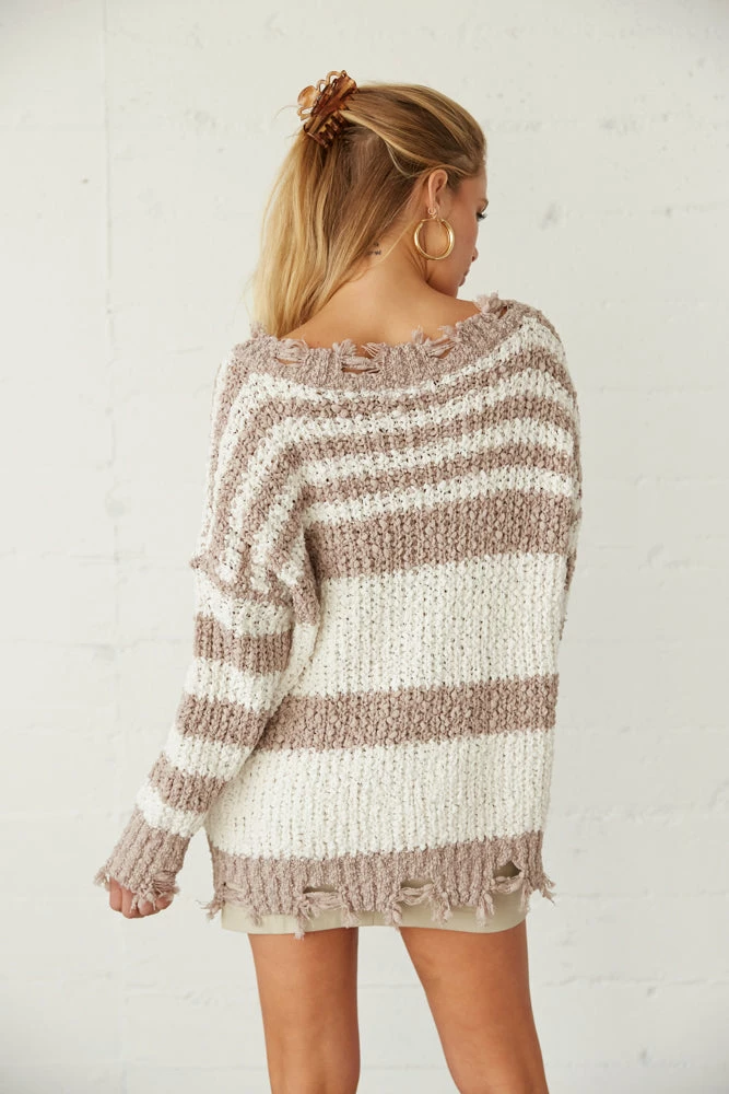 Sale Whitney Distressed Striped Popcorn Sweater