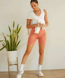 Sunday Skin Sale Easy Ribbed Biker Shorts In Coral