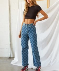 Ragged Priest Rook Checkerboard Dad Jeans In Blue New Threads