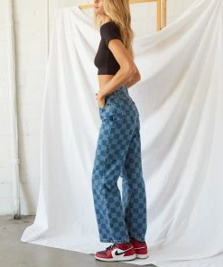 Ragged Priest Rook Checkerboard Dad Jeans In Blue New Threads