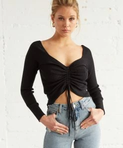 Carly Ribbed Cinched Sweater Top Sale