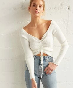 Carly Ribbed Cinched Sweater Top Sale