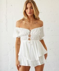 AT Allison Puff Sleeve Ruffle Romper Sale