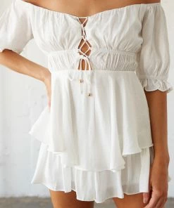 AT Allison Puff Sleeve Ruffle Romper Sale