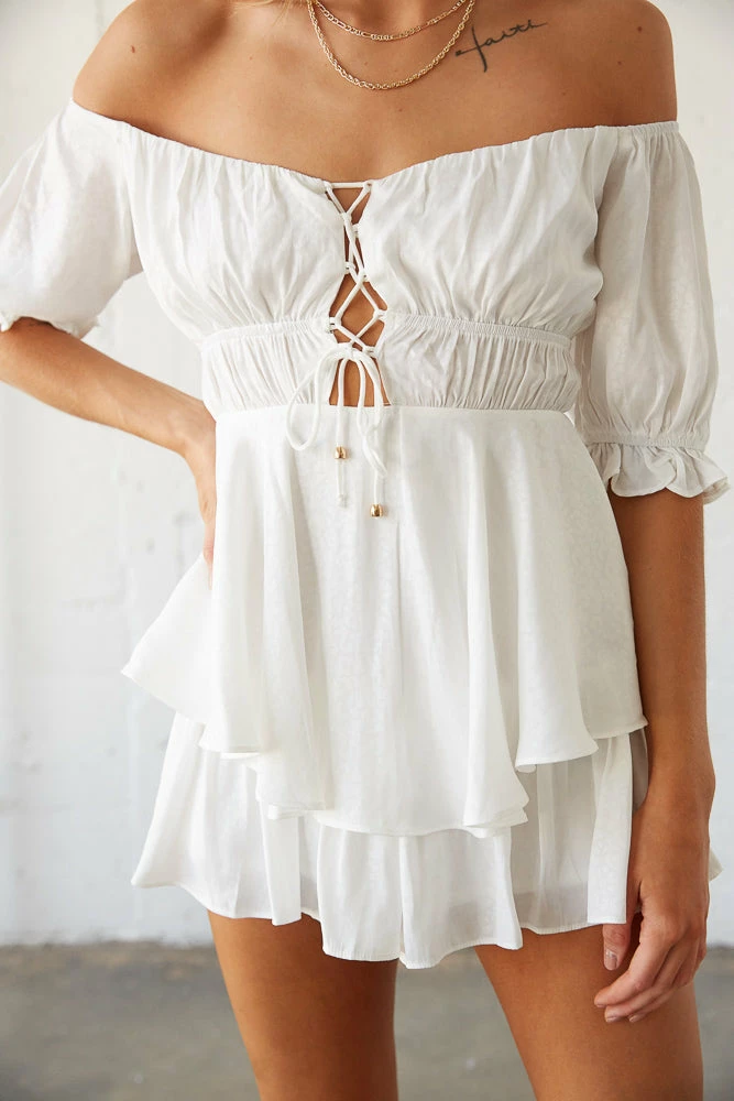 AT Allison Puff Sleeve Ruffle Romper Sale