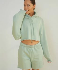 Sunday Skin Girlfriend Crop Hoodie In Sage